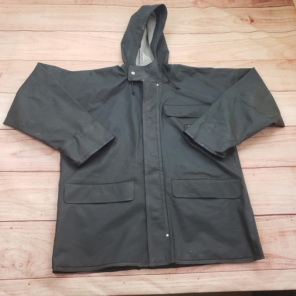 Carhartt Rain Coat Mens Small Gray Rubber PVC Hooded Waterproof‎ Jacket C62GRN